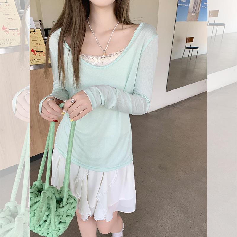 纯欲辣妹微透薄款防晒罩衫长袖T恤女夏季新款高级感修身绝美上衣
