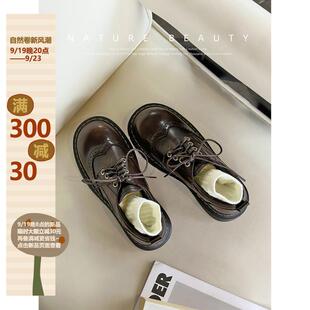 自然卷复古真皮布洛克雕花小皮鞋女英伦风圆头森系古着鞋厚底单鞋