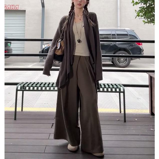 《壹零零叁》韩系气质套装女秋装季中长款毛衣开衫V领打底衫+高腰