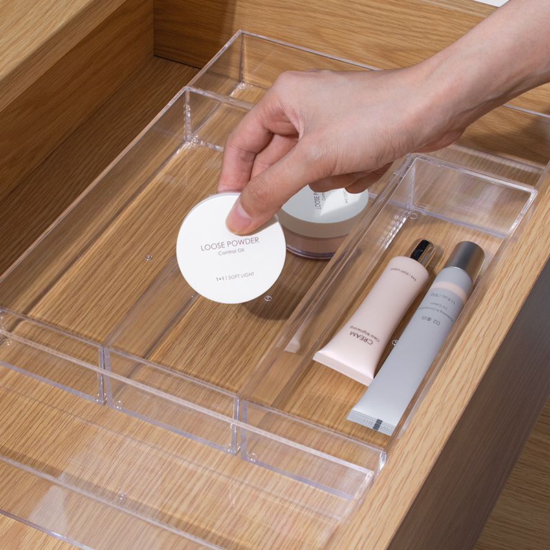 日本抽屉分隔盒桌面收纳盒文具笔餐具整理盒亚克力隔格分类收纳格