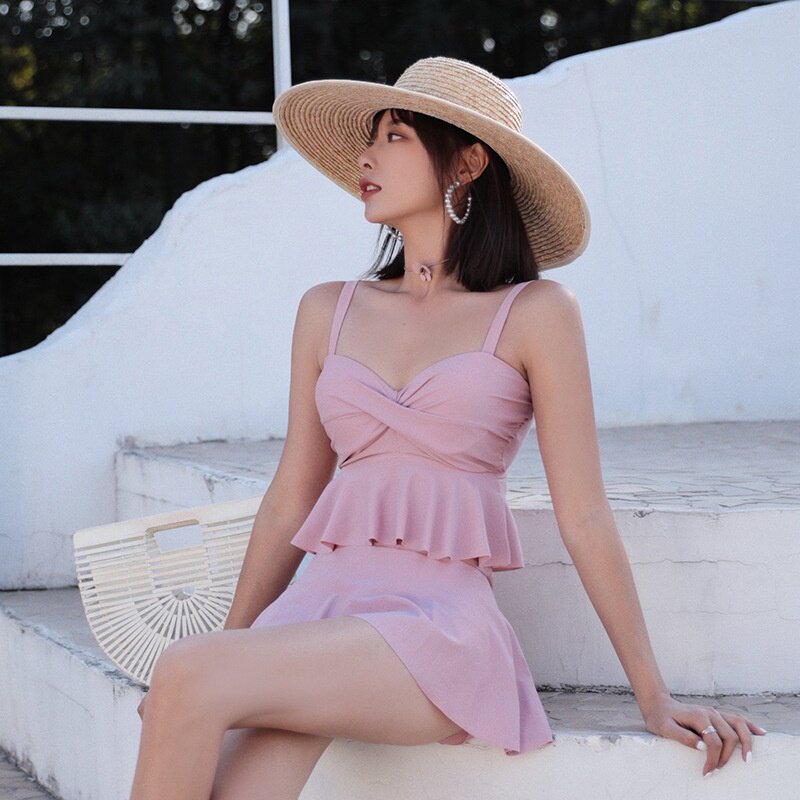 2026新款裙式分体泳衣女钢托聚拢韩国ins风温泉度假小香风游泳