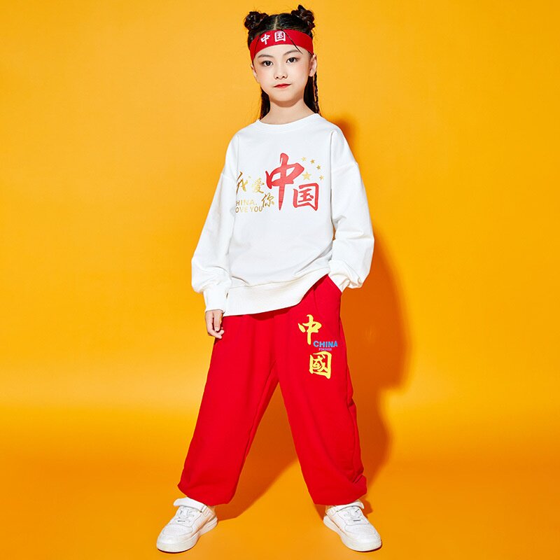 2026新款儿童街舞潮服男童hiphop演出服红色女童表演服装小