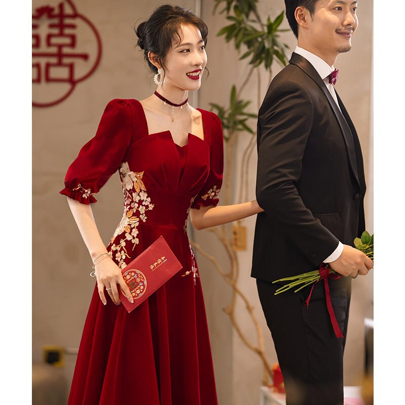 2026新款敬酒服新娘酒红色晚礼服长款显瘦夏季结婚回门裙中式气质