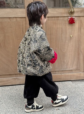2025新款男童拜年服秋冬儿童冬装加厚唐装外套男孩汉服喜庆过