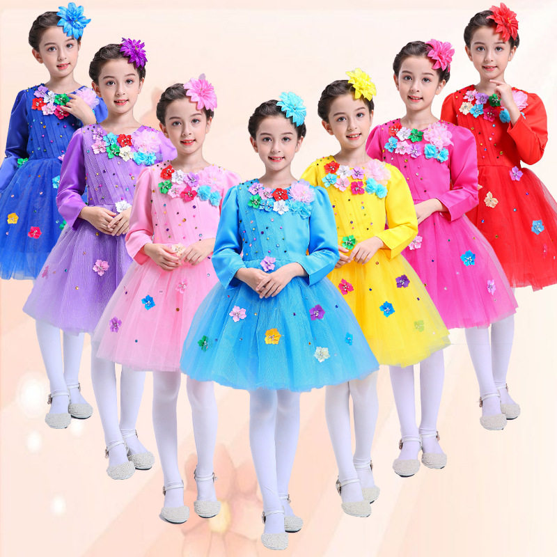 2026新款元旦节目表演服小学幼儿跳舞服花朵裙花仙子合唱服女童纱