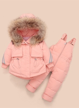 2025新款1-3岁宝宝真羽绒服貉子毛领外套冬季保暖套装婴幼