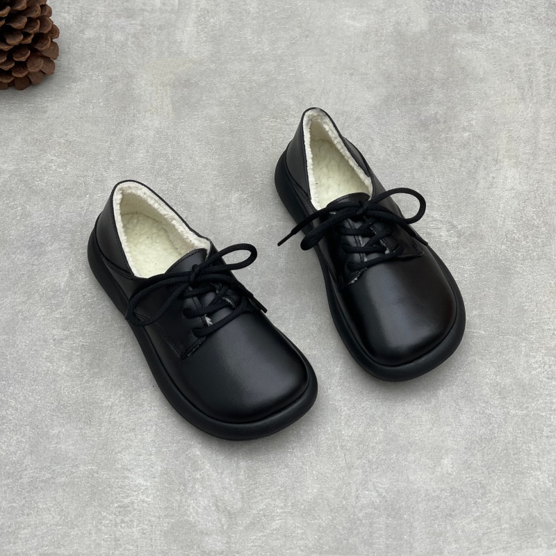 2025新款手工真皮冬季加绒软皮厚底轻便圆头鞋休闲棉鞋女款高