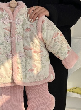 2025新款汉服女童套装冬装洋气夹棉儿童国风唐装宝宝周岁礼服