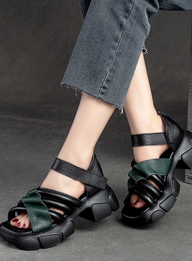 2025新款上海杰骤夏季厚底凉鞋大头复古风魔术贴时尚女鞋高品