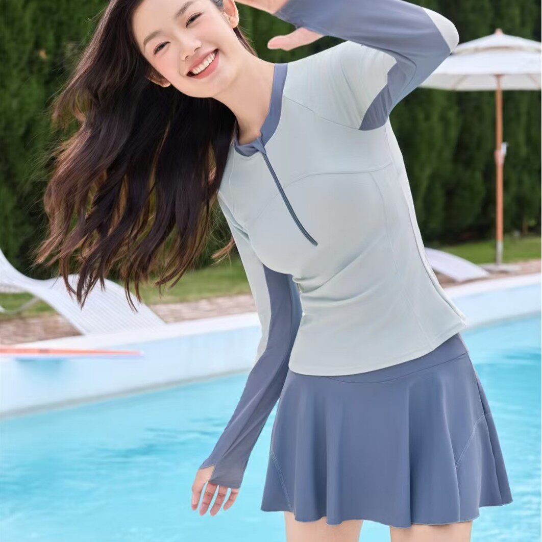 2026新款俊飞游泳衣女大码长袖防晒分体运动保守遮肉显瘦专业训练