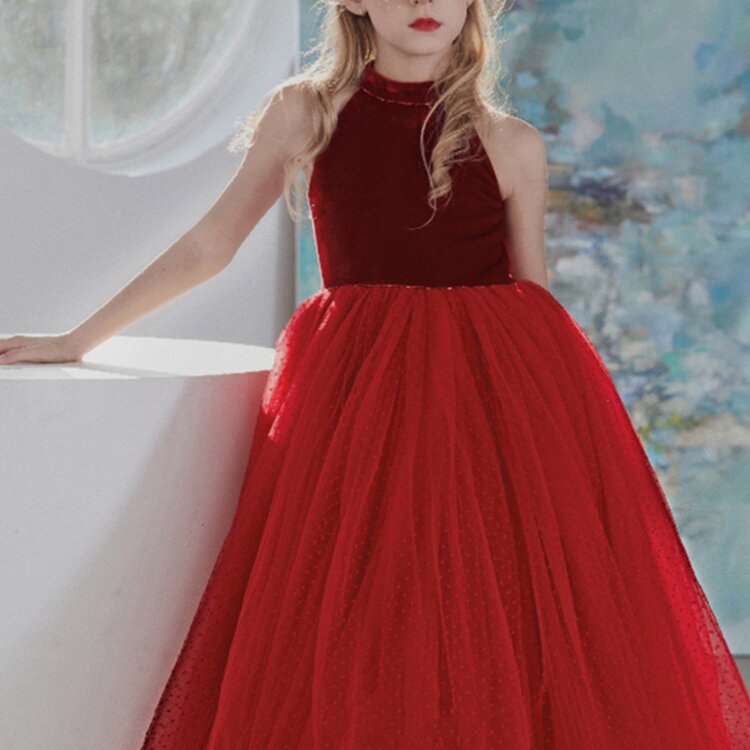 2026新款钢琴演出服女童小提琴演奏表演服红色主持儿童走秀礼