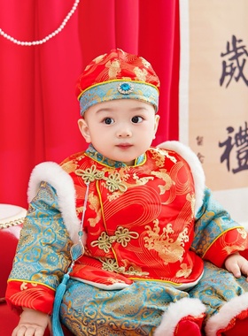 2025新款宝宝周岁礼服男中式秋冬男童唐装一周岁抓周衣服男宝