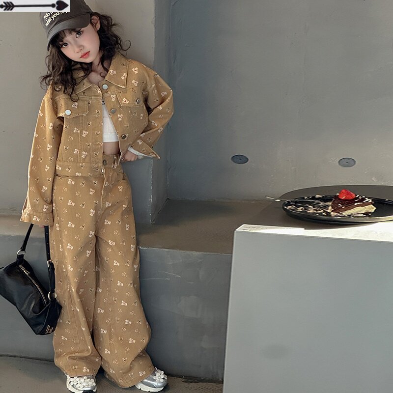 2026新款女童套装春装时尚韩版春秋季大童儿童牛仔外套两件套