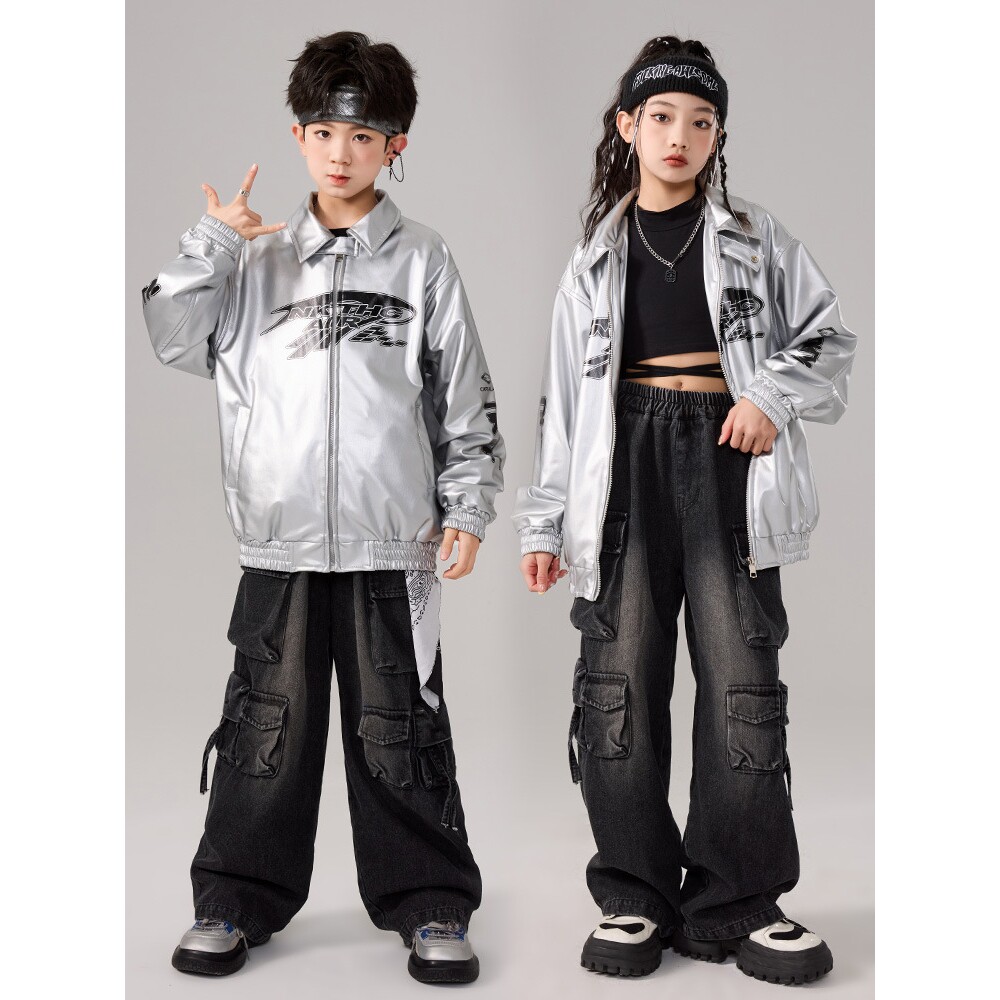 2026新款街舞儿童潮服男童嘻哈hiphop潮酷皮衣套装少儿架子