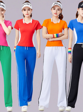 2026新款莫沐妲广场舞服装女短袖方V领上衣健身操运动服跳舞