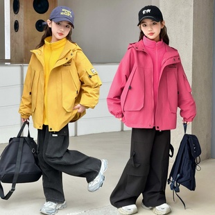 2025新款 女童加厚防风户外加厚 儿童冲锋衣三合一可拆卸秋冬装