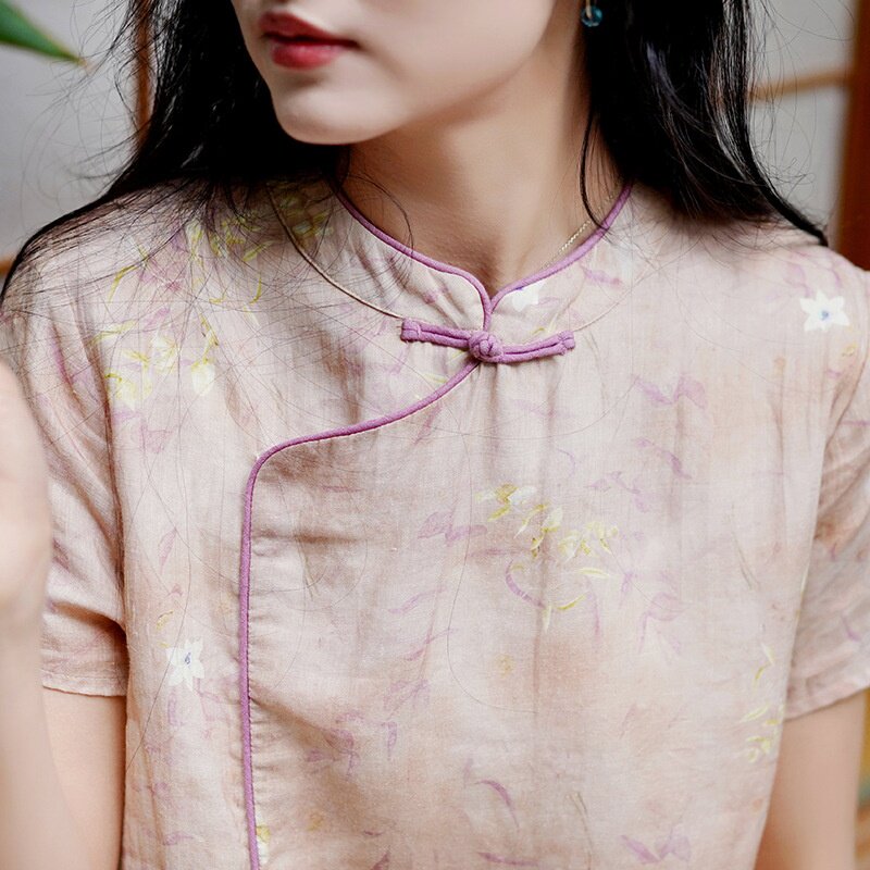 2026新款新中式棉麻女装短袖苎麻连衣裙女夏季中国风复古改良旗袍