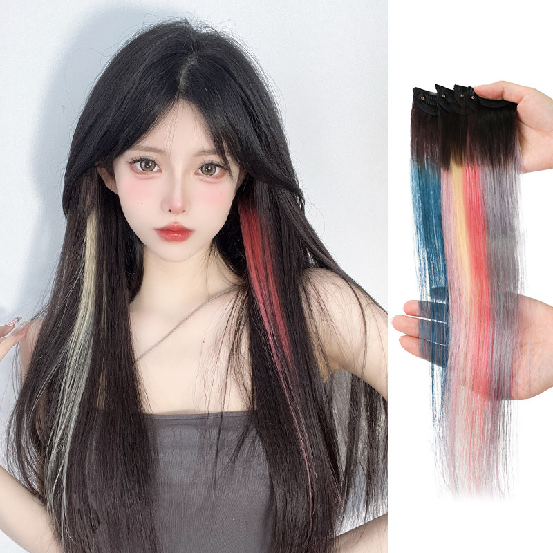 彩色挂耳染假发片真发一片式w短款渐变发条无痕接发女长发挑染发