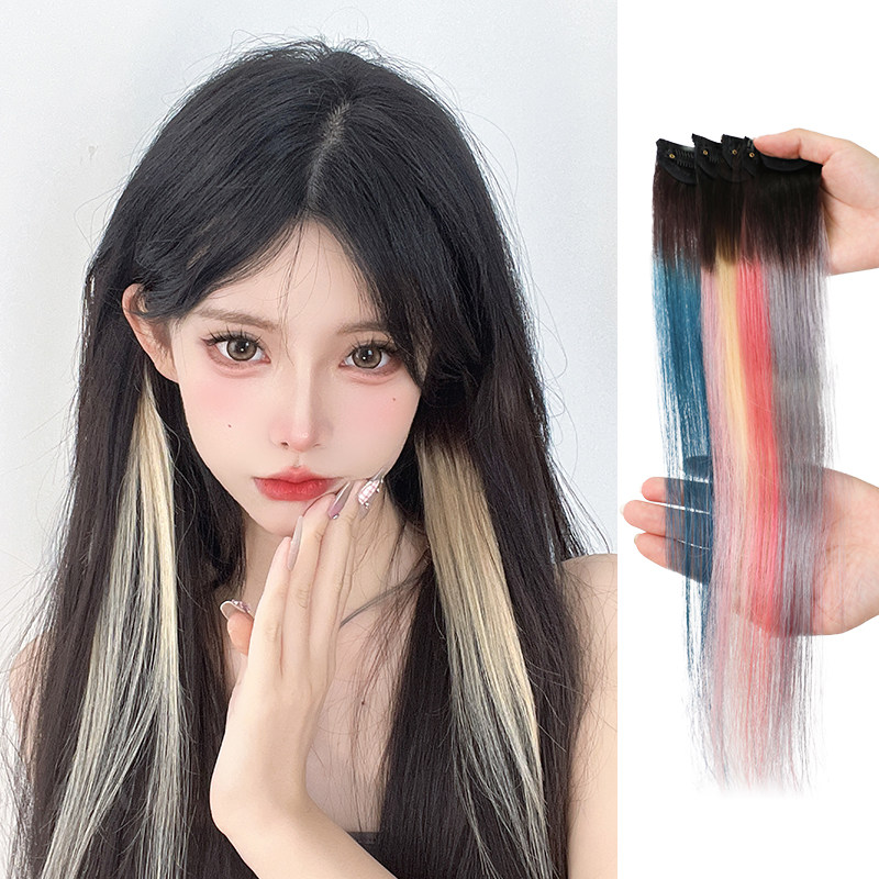 彩色挂耳染假发片真发一片式短款渐变发条无痕接发女长发挑染发片