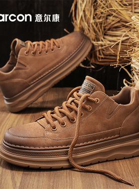 意尔康板鞋男鞋2025新款秋冬季加绒棉休闲皮鞋男士爆款工装马丁靴