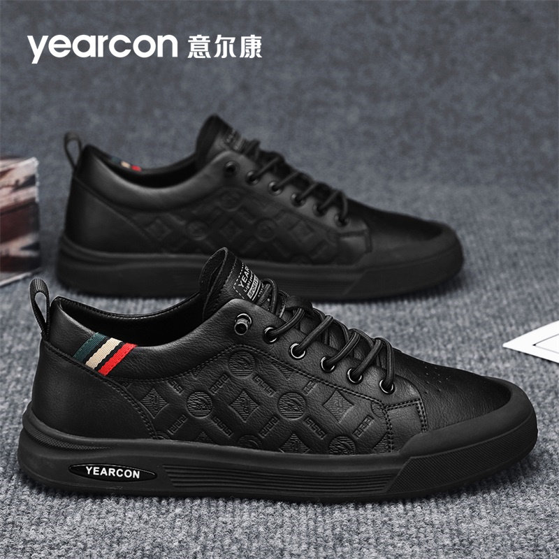 意尔康男鞋2026新款春秋冬季加绒男士商务休闲皮鞋百搭一脚蹬板鞋