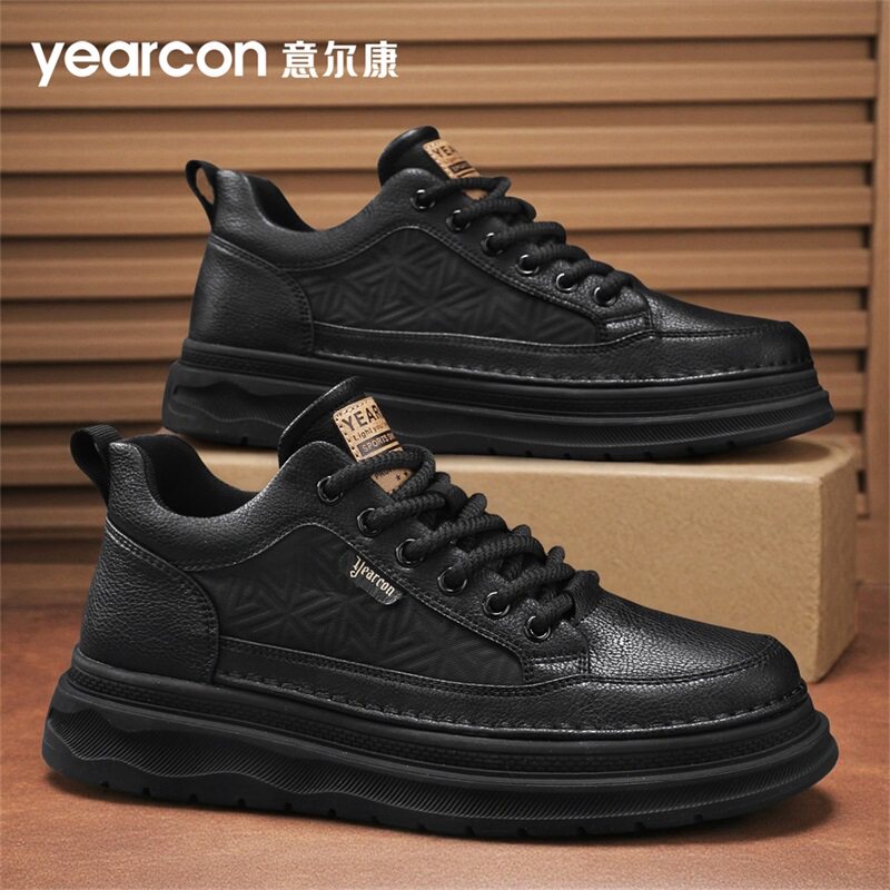 意尔康板鞋男鞋2026新款秋冬季爆款男士厚底休闲皮鞋百搭工装鞋子