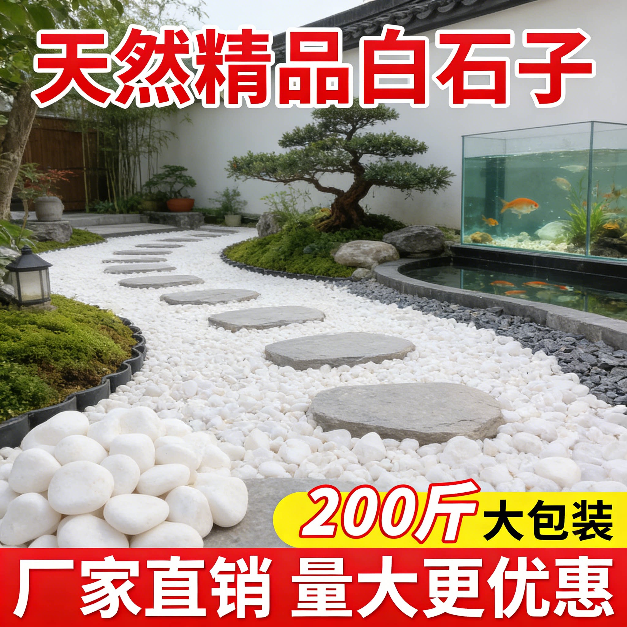 白色天然鹅卵石小石头雨花石白石子颗粒批发水培鱼缸阳台造景铺地
