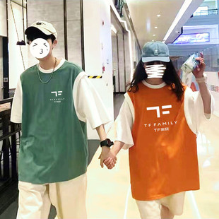 TF家族同款衣服左航朱志鑫张泽禹宽松上衣短袖五分袖假两件学生女