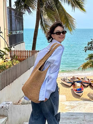 Greenday原创度假风草编包单肩包新款草编托特包大容量手提编织包