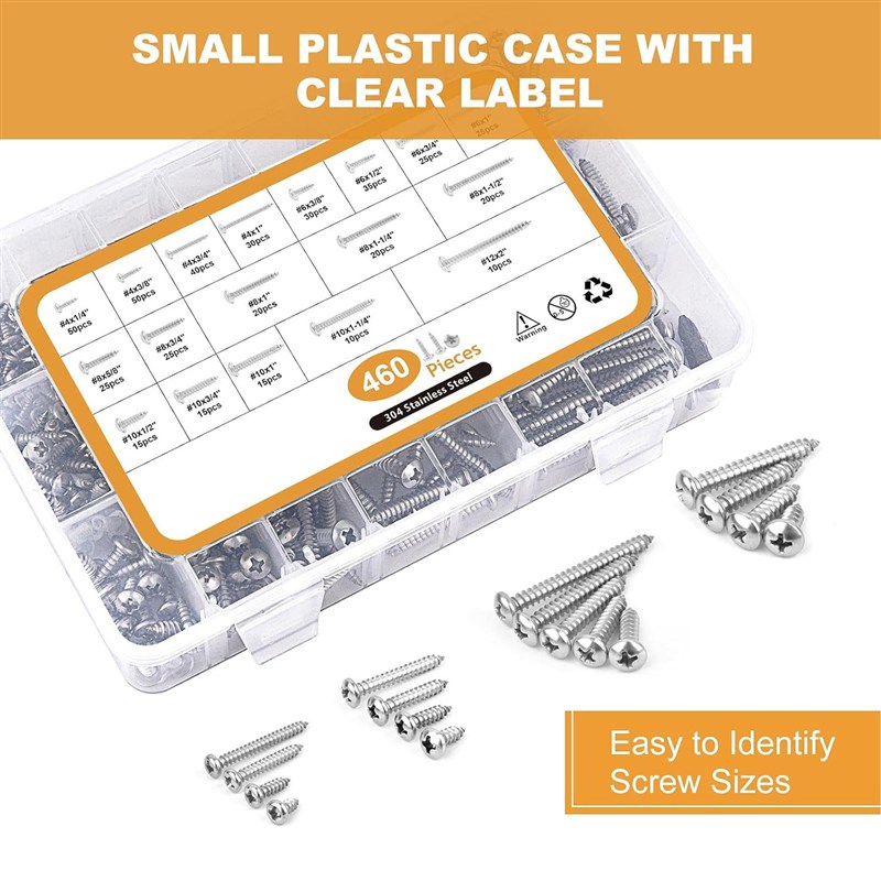 450pcs460pcs510pcs304不锈钢十字圆头/沉头Z自攻螺丝套装