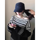 Skk 26支软糯羊毛纱斜肩老钱撞色提花针织衫 Store RL冬日费尔岛