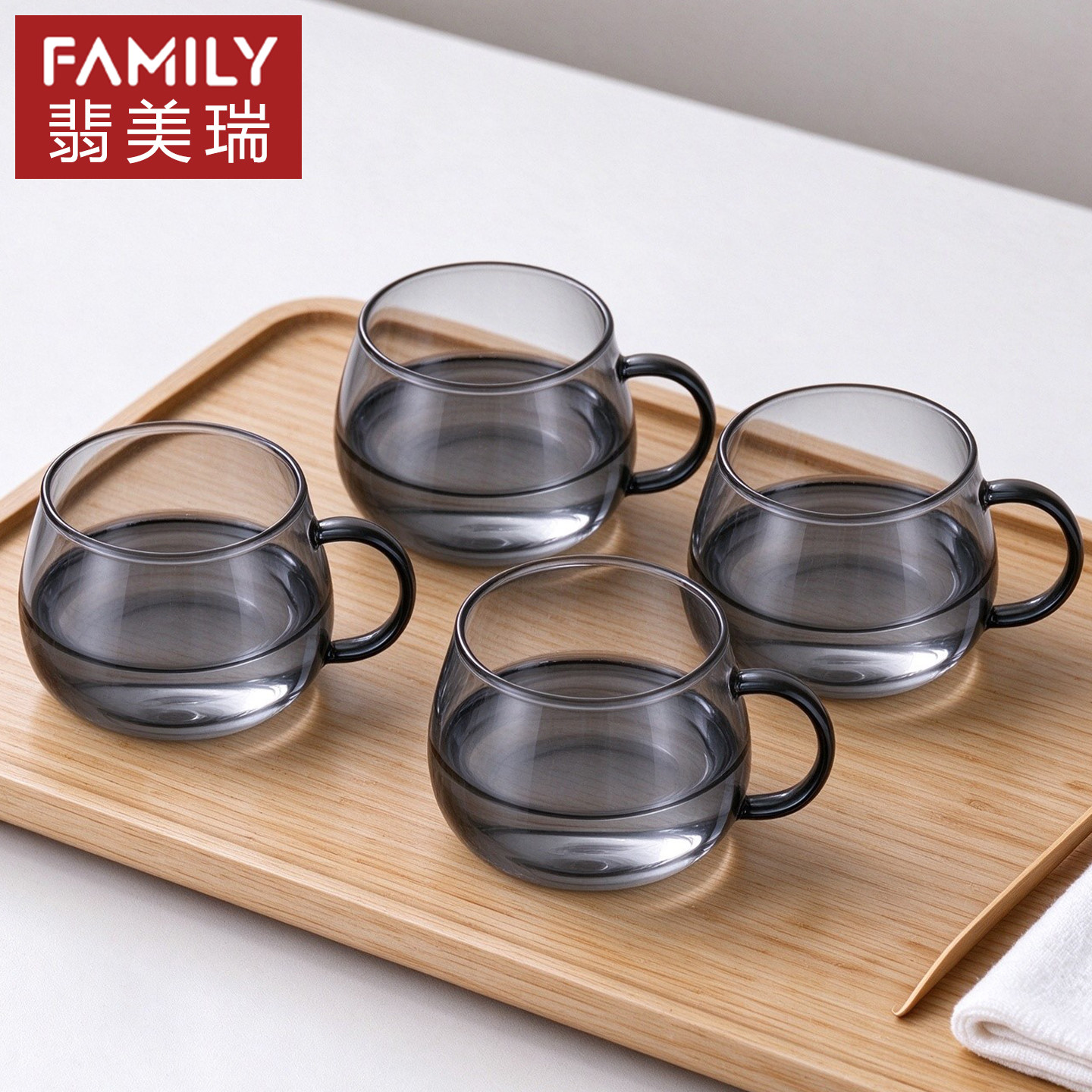 耐高温小茶杯玻璃茶杯带把家用喝茶杯功夫茶杯套装个人专用品茗杯