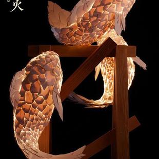 中式 饰艺术鲤鱼木艺工程大厅火锅店大吊灯 鱼形吊灯餐厅复古装