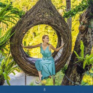 巴厘岛网红鸟巢秋千景区打卡婚纱拍摄道具创意圆形床吊篮户外家具