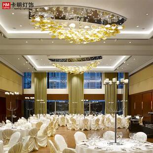 售楼部沙盘荷叶吊灯复式 楼酒店会所宴会厅餐厅灯花瓣造型灯具定制