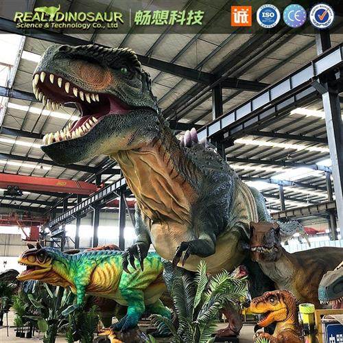 景区仿真恐龙美陈造景能动会叫户外景观互动恐龙模型游艺装置