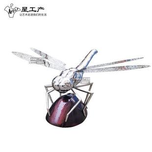 不锈钢蜻蜓雕塑户外草坪装 饰不锈钢金属雕塑 饰昆虫摆件酒店水景装