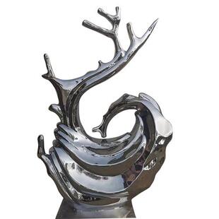 大型不锈钢抽象镜面浪花雕塑金属定制水滴圆环景观房地产酒店摆件