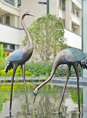 户外仿铜仙鹤售楼处玻璃钢雕塑公园林假山水池装饰酒店落地大摆件