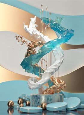 创意抽象透明树脂雕塑售楼处酒店大堂玄关会所大型铂晶摆件可定制