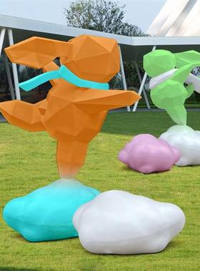 玻璃钢几何云朵兔子雕塑小区广场公园售楼部彩绘动物卡通摆件美陈