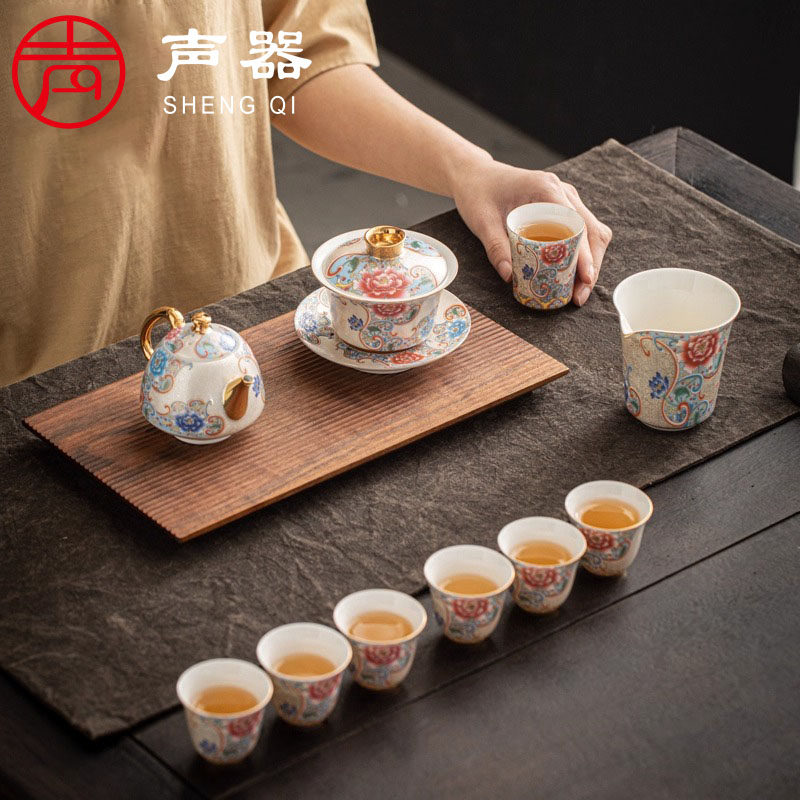高档珐瑯彩掐丝茶具套组办公会客精致手工陶瓷盖碗茶壶家用礼盒装