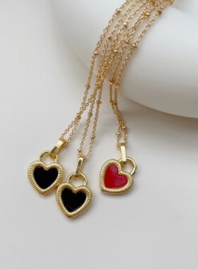 法式小众复古黑白双面爱心项链2023年春季新款潮轻奢高级感颈链女