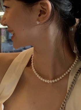 2024新款爆款施家珍珠项链正圆女轻奢小众百搭复古法式高级感颈链