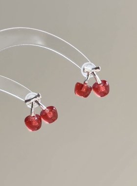 2025新款爆款耳钉气质甜美耳饰女简约百搭樱桃银针耳钉小众可爱女