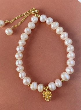 巴洛克不规则淡水珍珠手链轻奢小众女设计精致手工百搭首饰复古风