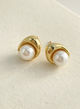 法式珍珠耳钉女简约小众s925银针高级感冷淡风小巧耳环女金色银色