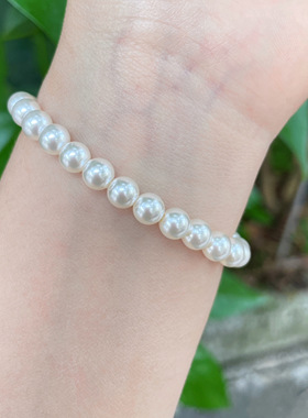 施家正圆水晶珍珠手链女弹力绳法式高级感2024年新款手串简约百搭