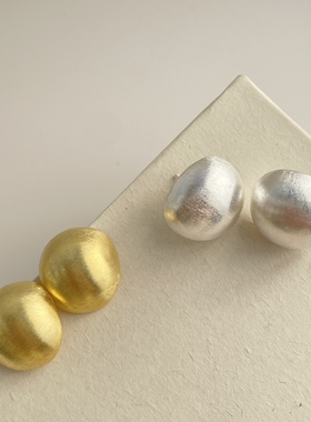 金属拉丝半球耳钉2023年新款潮流女冷淡风高级感气质925银针耳环