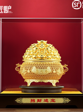 铜鎏金花丝铜聚宝盆摆件